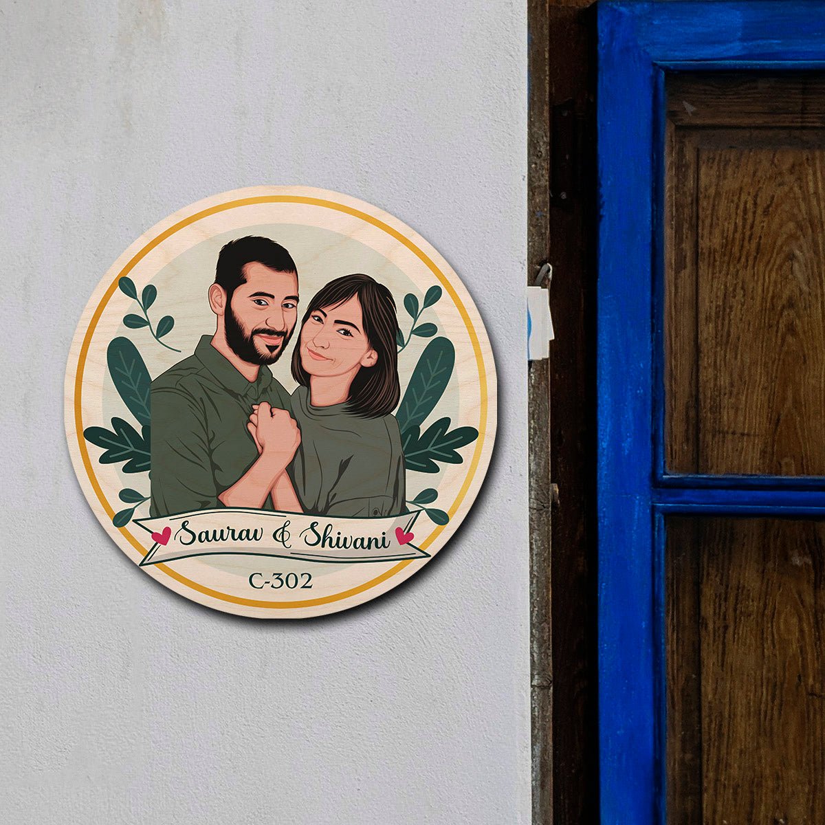 Caricature Couple Name Plate – Cartoon Portrait Ring - Sblossom