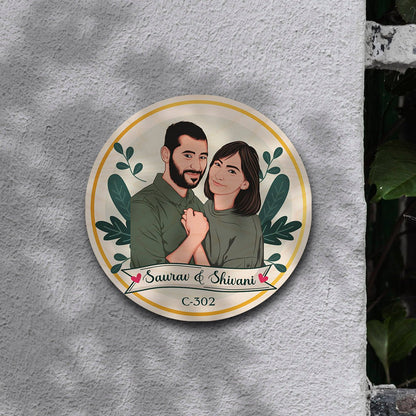 Caricature Couple Name Plate – Cartoon Portrait Ring - Sblossom