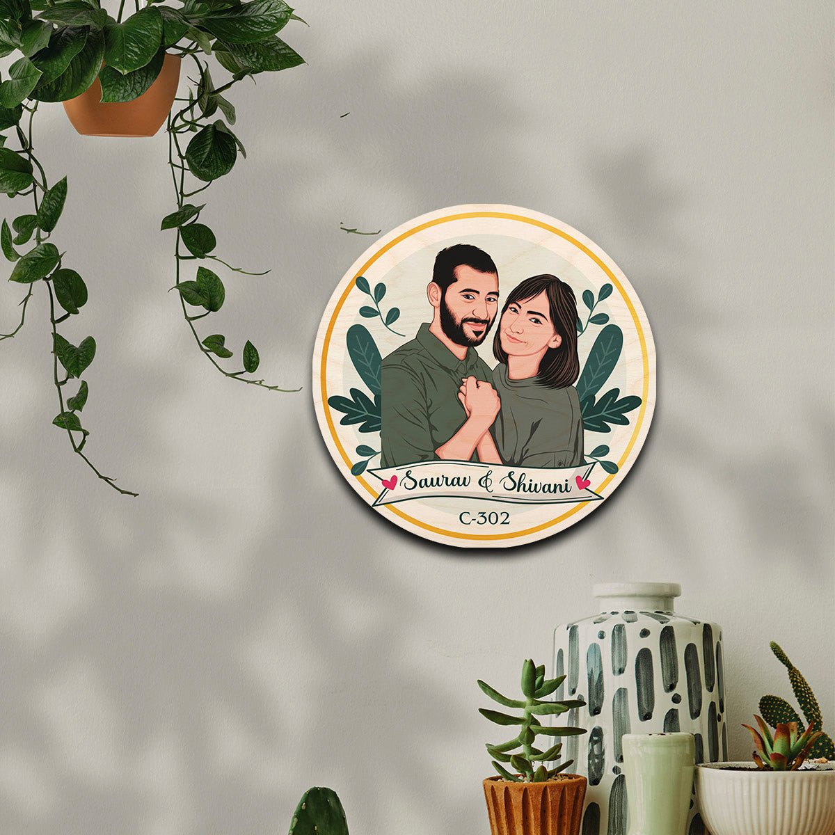 Caricature Couple Name Plate – Cartoon Portrait Ring - Sblossom