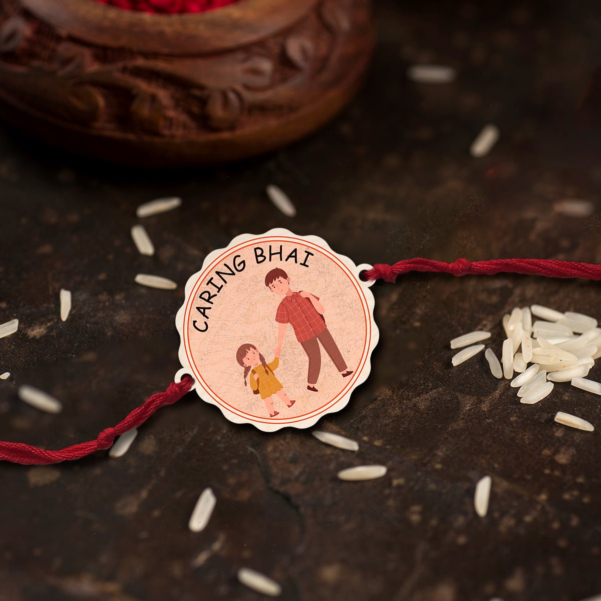 Caring Bhai Rakhi – Wooden Custom Name for Brother - Sblossom