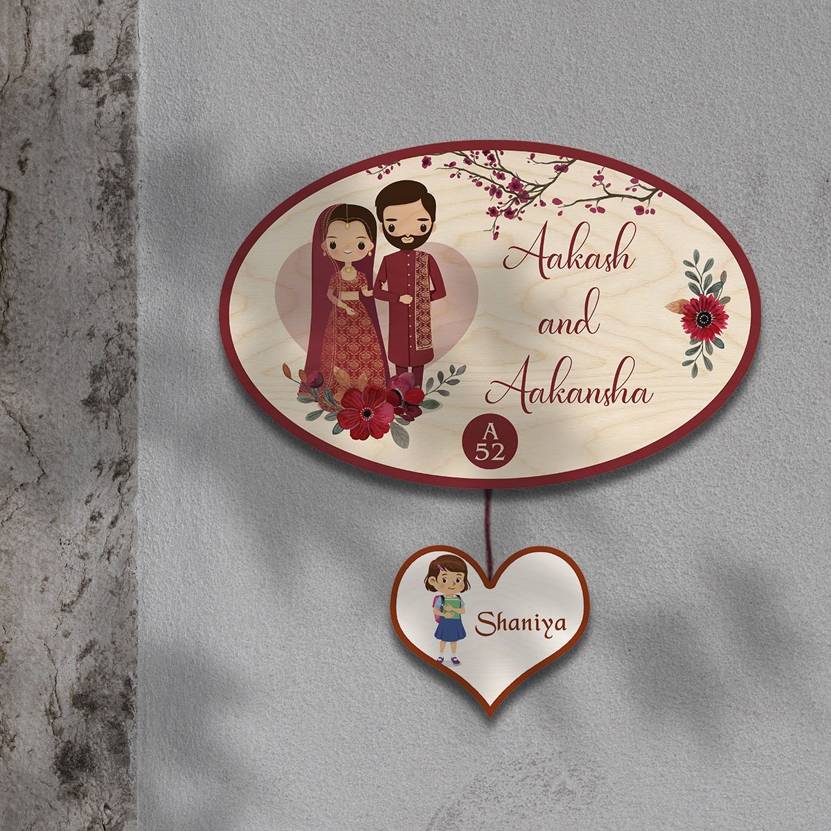 Cartoon Family Name Plate – Traditional Oval with Kid - Sblossom