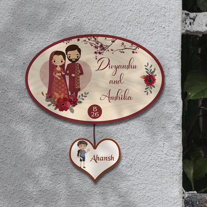 Cartoon Family Name Plate – Traditional Oval with Kid - Sblossom