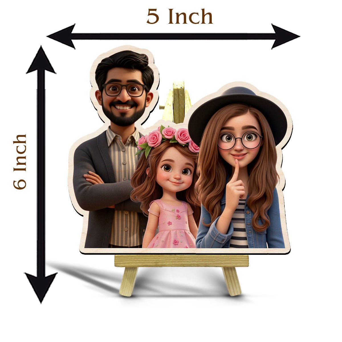 Cartoon Miniature with Stand in Wood and Personalized Family - Sblossom
