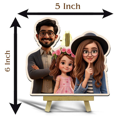 Cartoon Miniature with Stand in Wood and Personalized Family - Sblossom