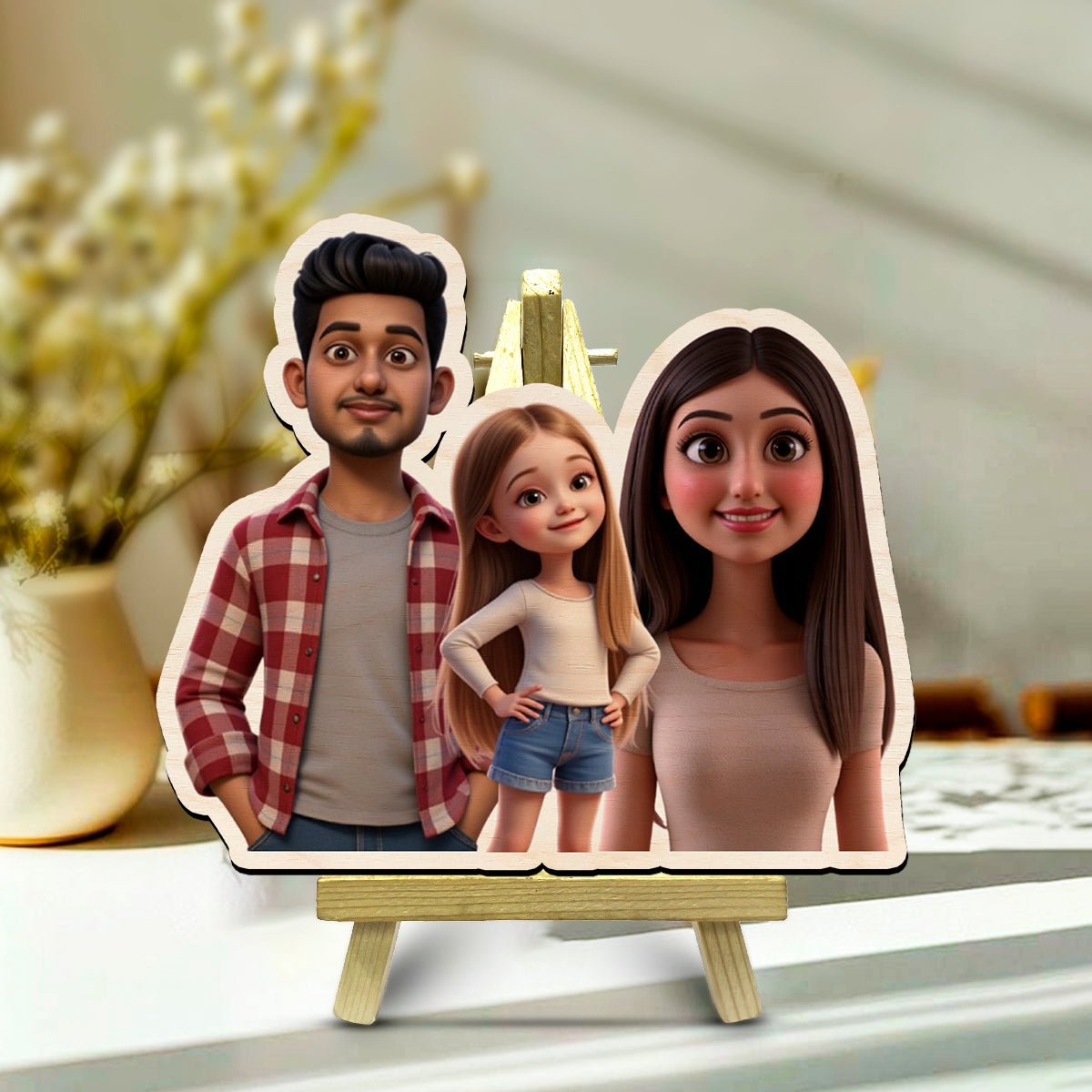 Cartoon Miniature with Stand in Wood and Personalized Family - Sblossom