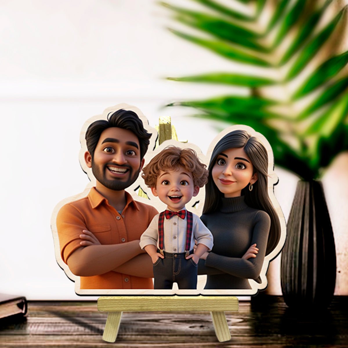 Cartoon Miniature with Stand in Wood and Personalized Family - Sblossom