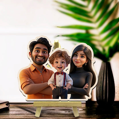Cartoon Miniature with Stand in Wood and Personalized Family - Sblossom