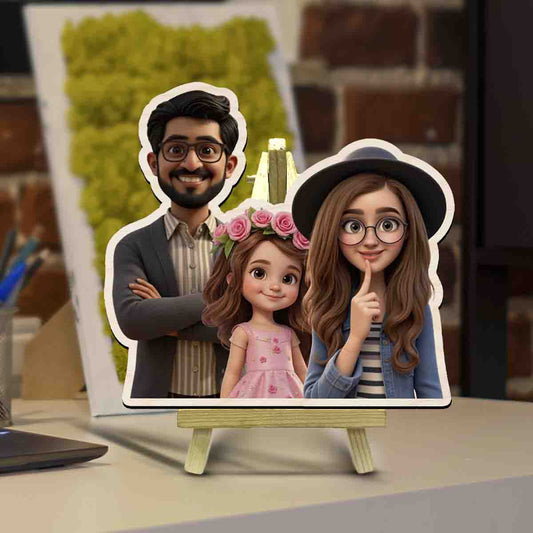 Cartoon Miniature with Stand in Wood and Personalized Family - Sblossom