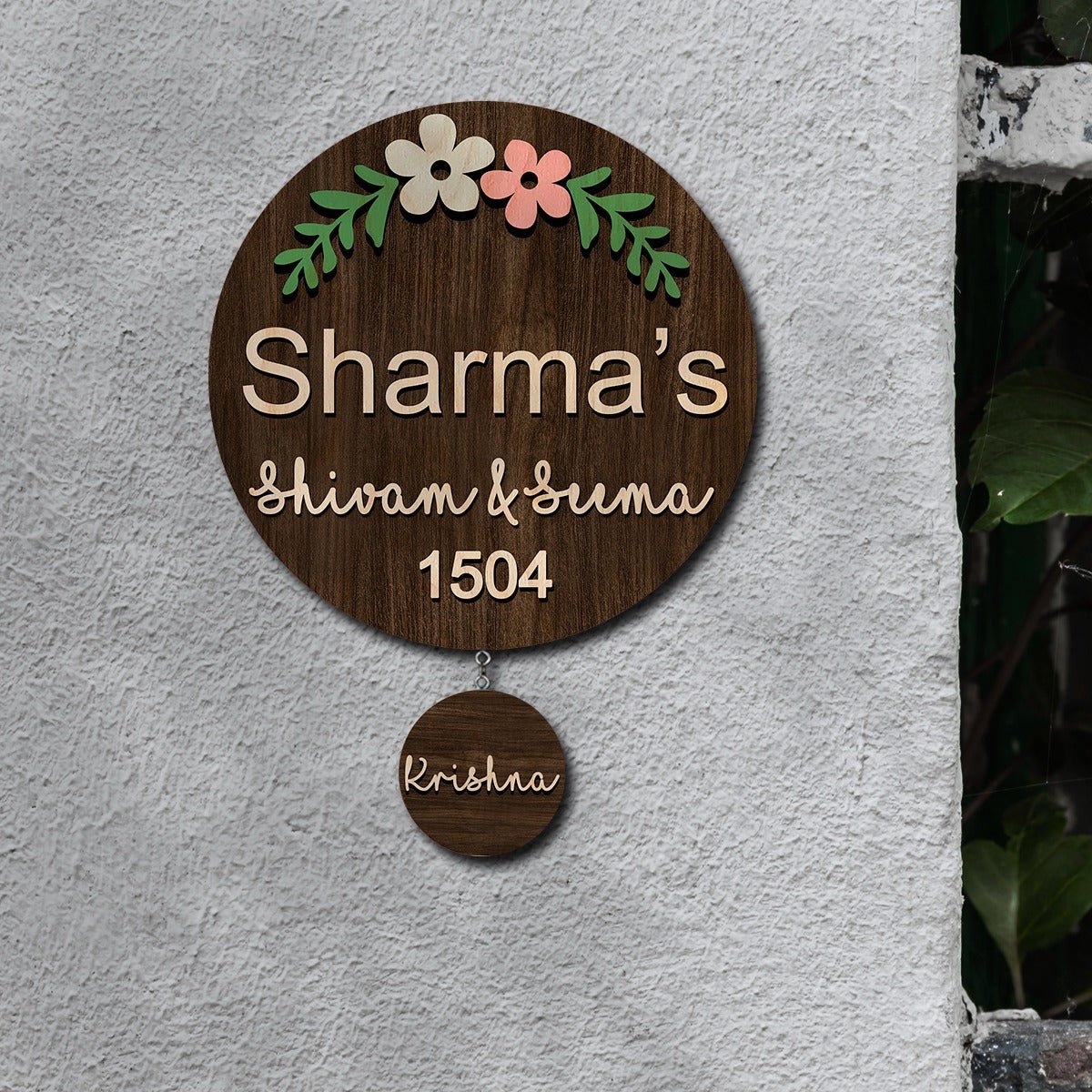 Chain Hanging Name Plate Design for Office and Home – Floral - Sblossom