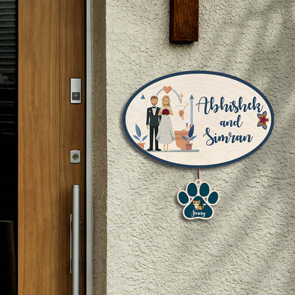 Christian Couple Name Plate with Pet – Oval for Home - Sblossom