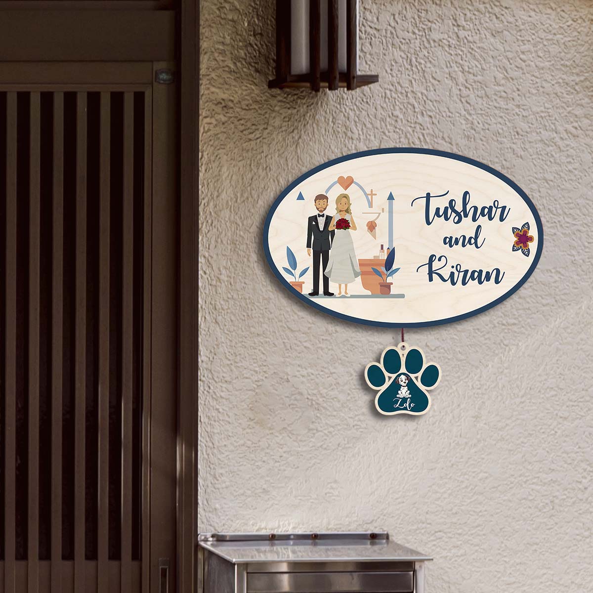 Christian Couple Name Plate with Pet – Oval for Home - Sblossom