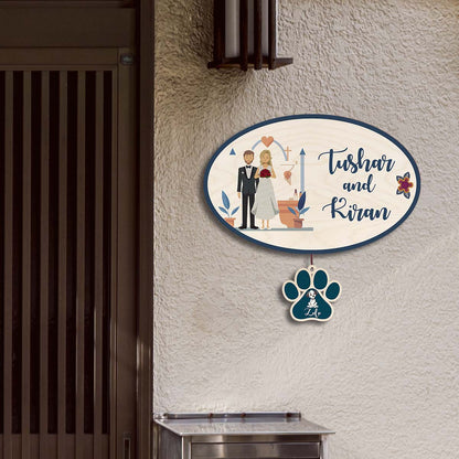 Christian Couple Name Plate with Pet – Oval for Home - Sblossom