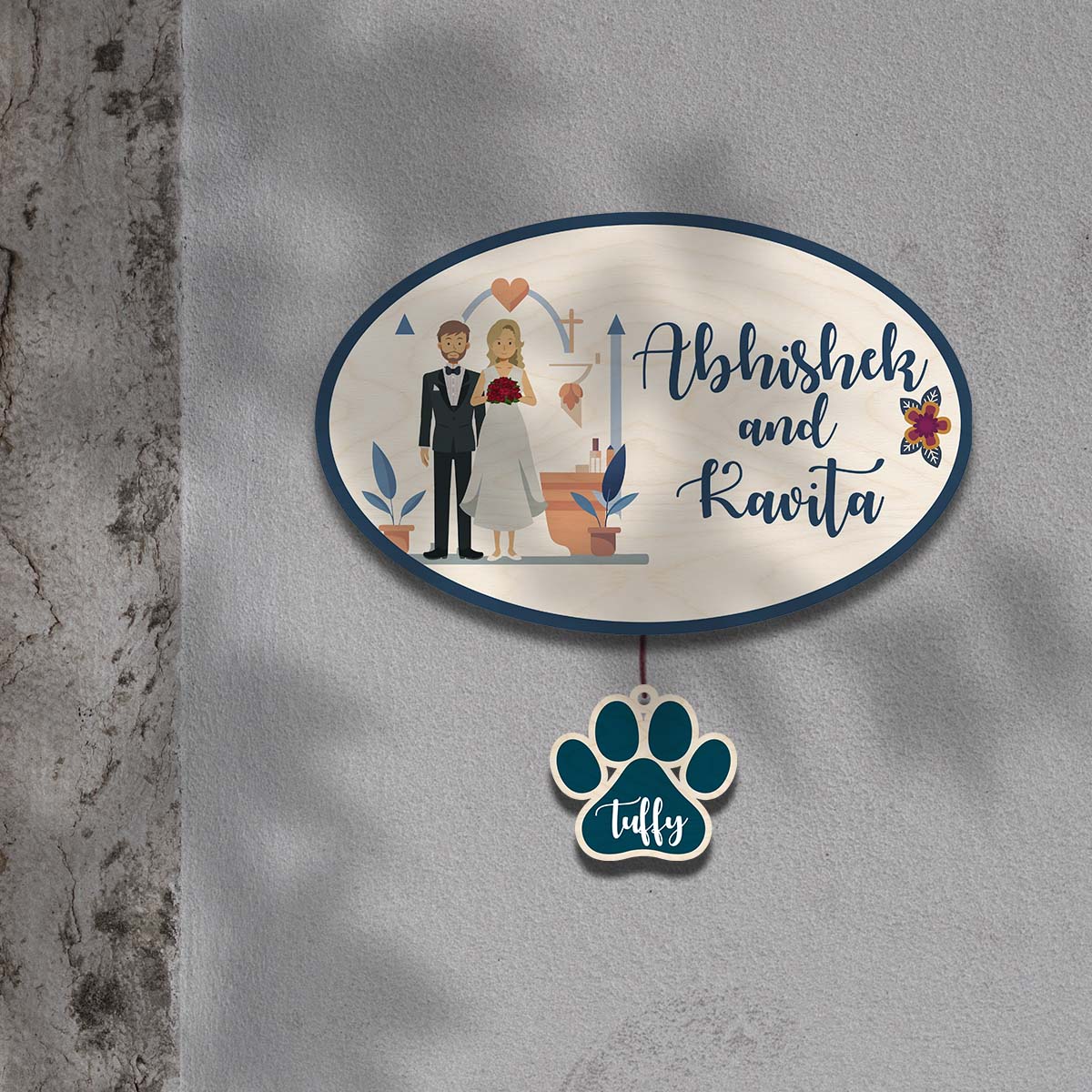 Christian Couple Name Plate with Pet – Oval for Home - Sblossom