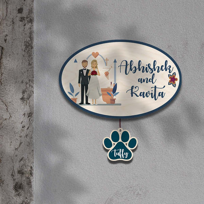 Christian Couple Name Plate with Pet – Oval for Home - Sblossom