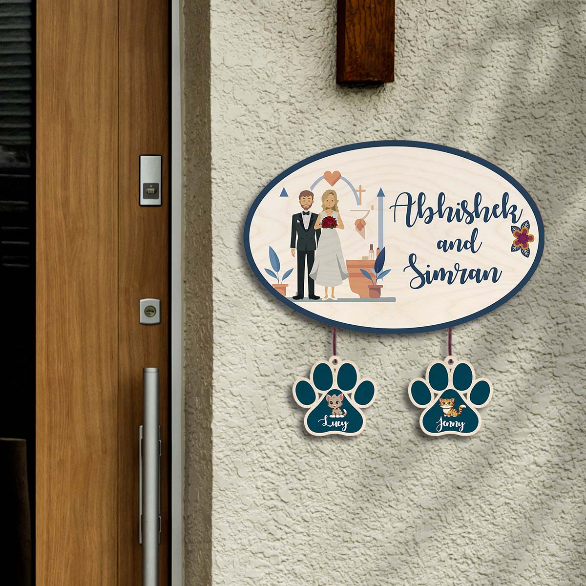 Christian Couple Name Plate with Pet – Oval for Home - Sblossom