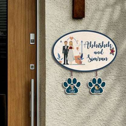 Christian Couple Name Plate with Pet – Oval for Home - Sblossom