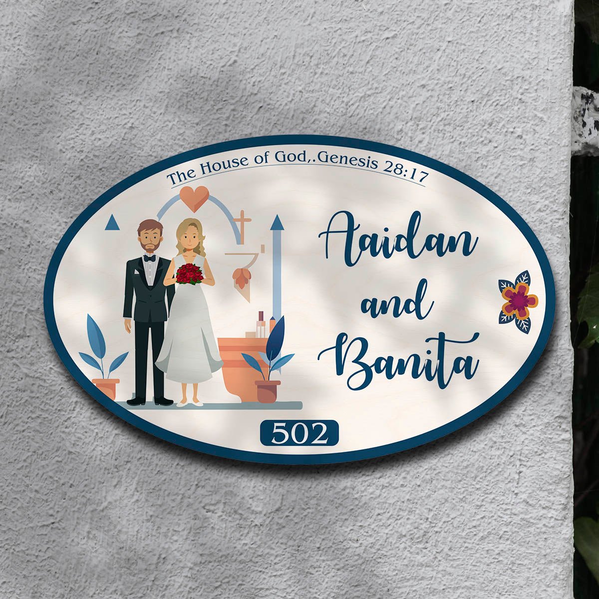 Christian Name Plate – Couple under Cross Arch for Door - Sblossom
