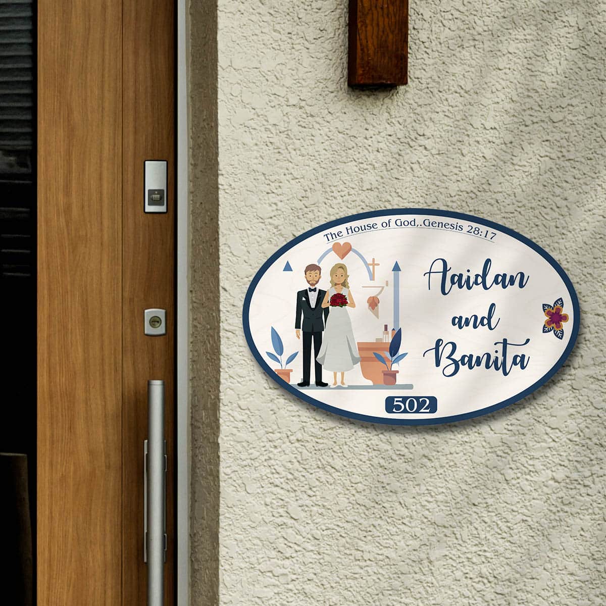 Christian Name Plate – Couple under Cross Arch for Door - Sblossom