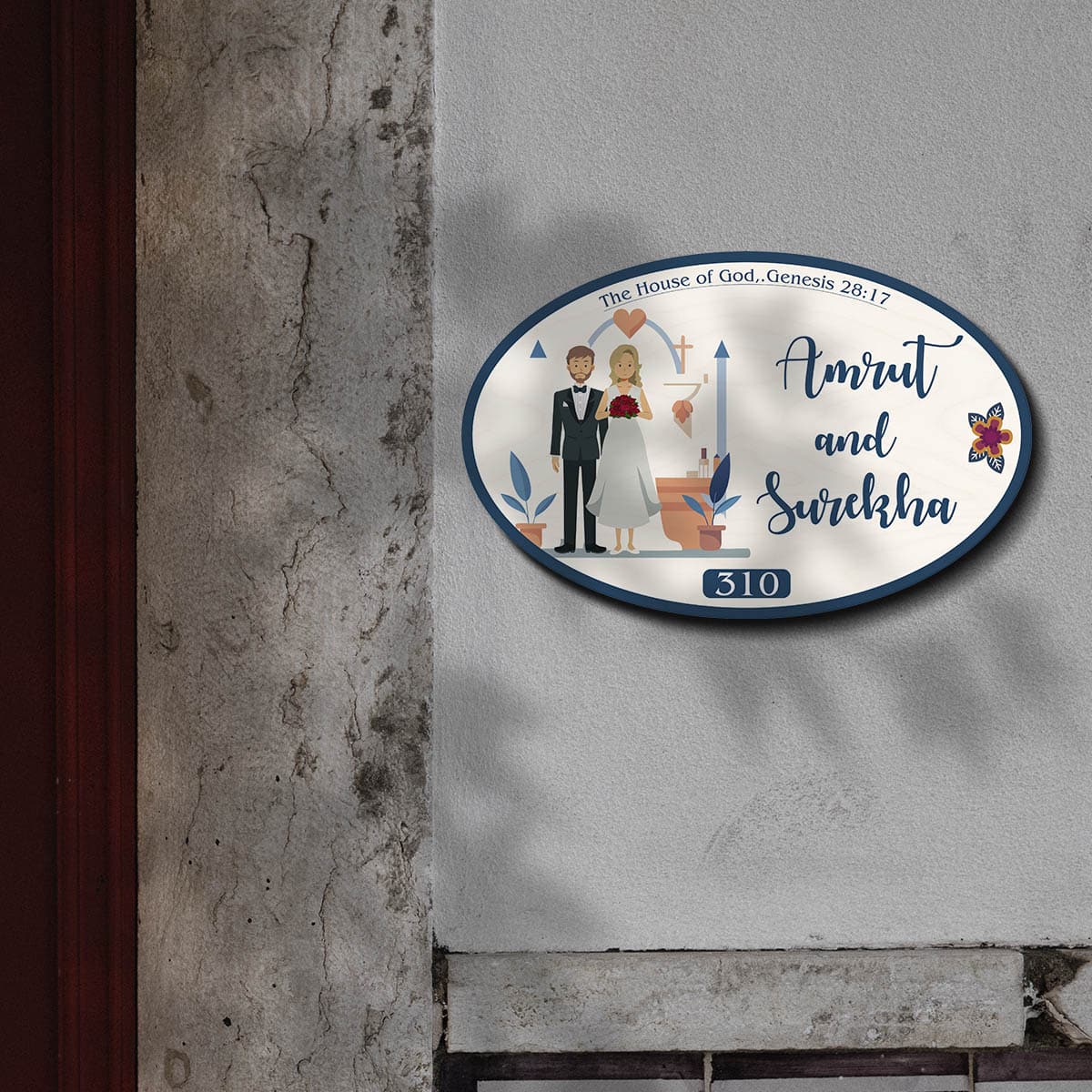 Christian Name Plate – Couple under Cross Arch for Door - Sblossom