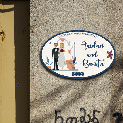 Christian Name Plate – Couple under Cross Arch for Door - Sblossom
