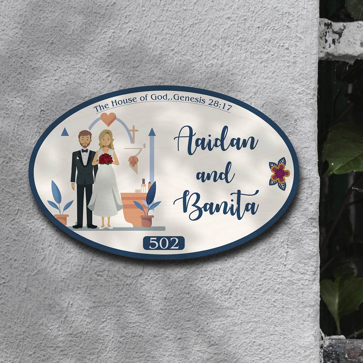 Christian Name Plate – Couple under Cross Arch for Door - Sblossom