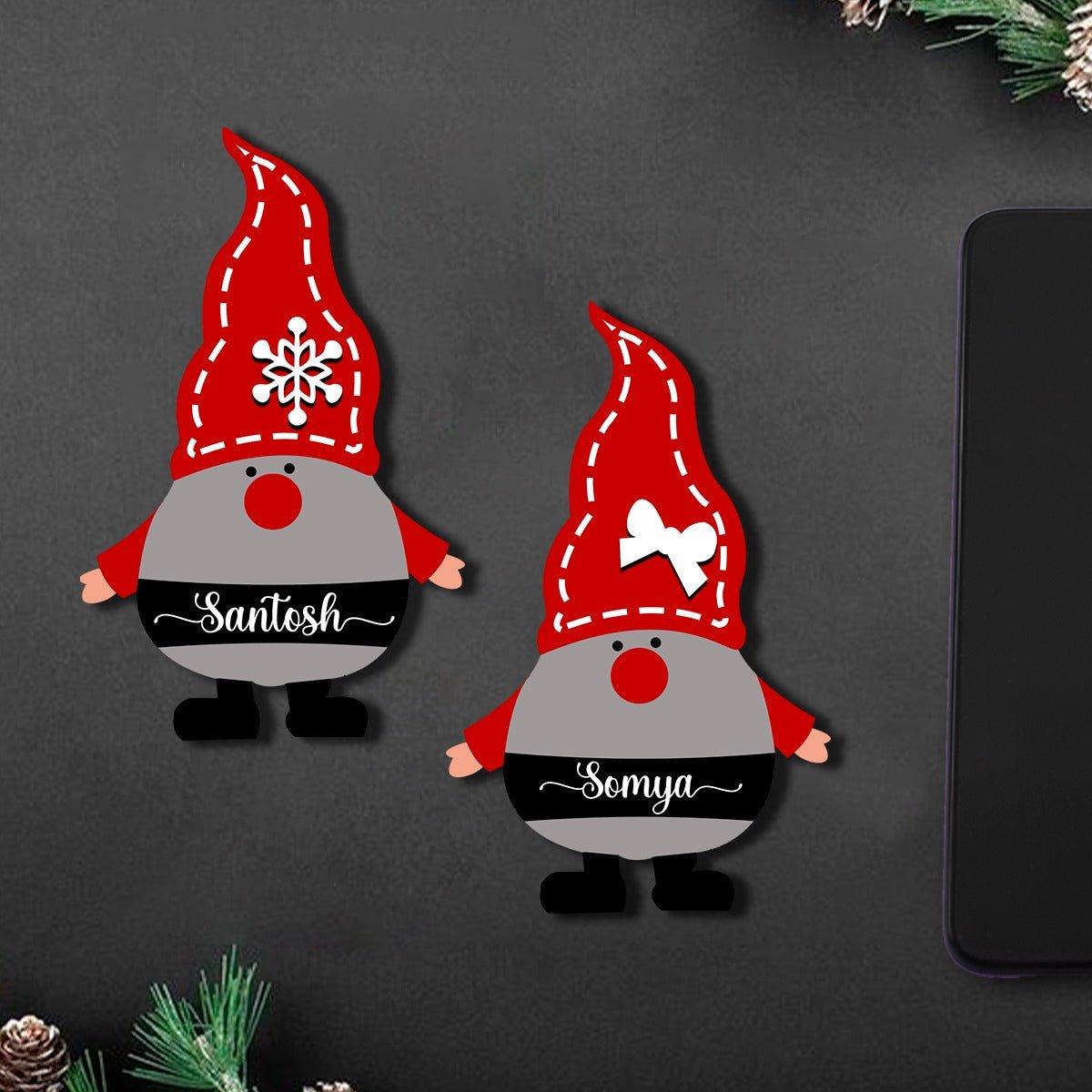 Christmas Gnome Wood Magnet – Name Belt Gnome Pair - Sblossom