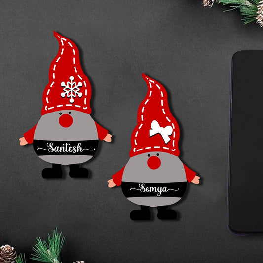 Christmas Gnome Wood Magnet – Name Belt Gnome Pair - Sblossom