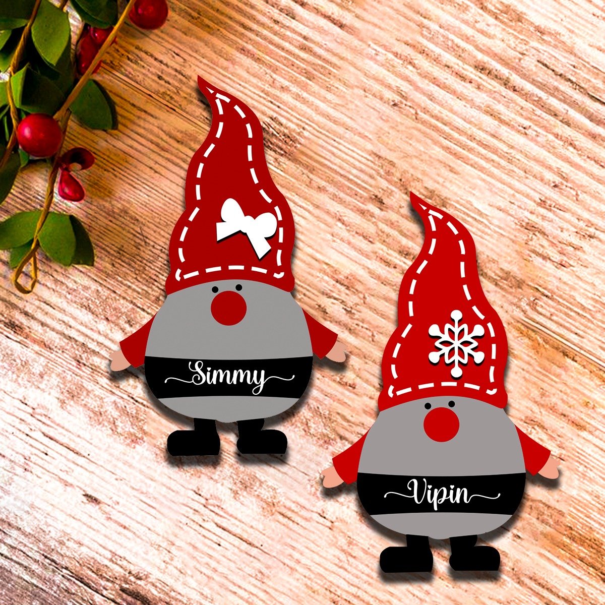Christmas Gnome Wood Magnet – Name Belt Gnome Pair - Sblossom