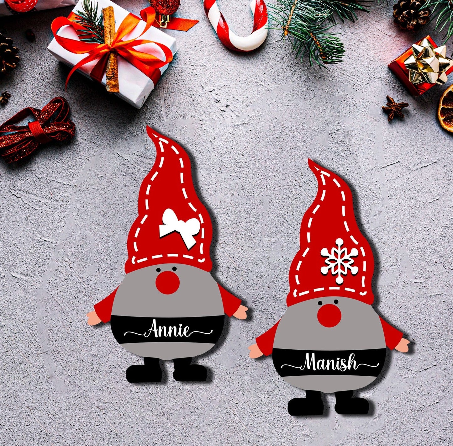 Christmas Gnome Wood Magnet – Name Belt Gnome Pair - Sblossom