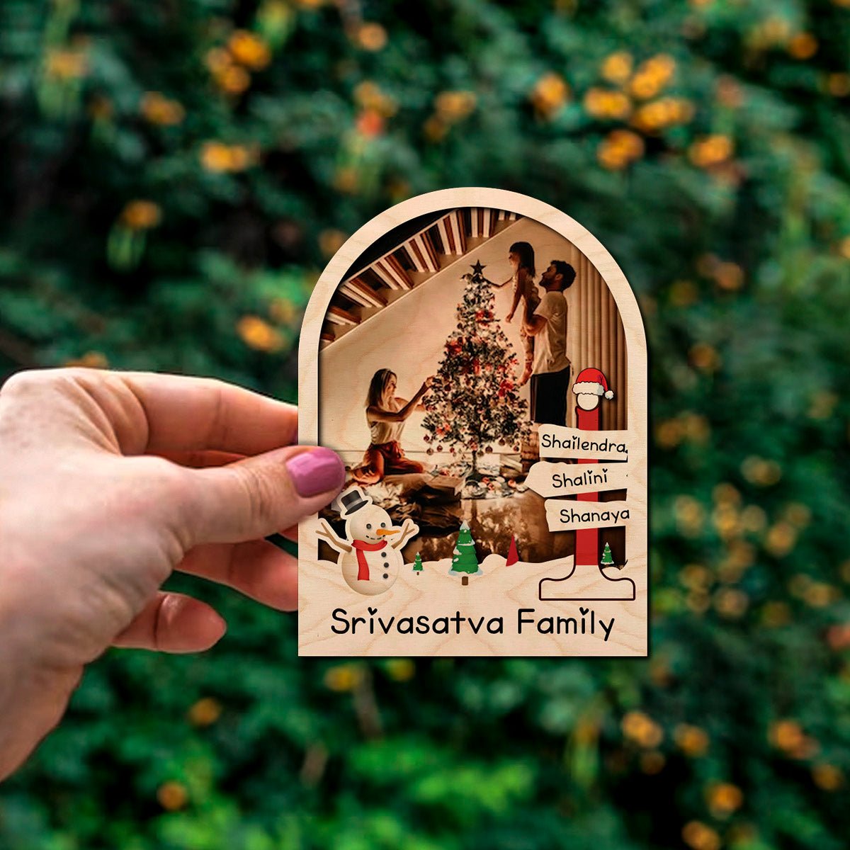 Christmas Photo Fridge Magnet in Wood with Festive Family Print - Sblossom