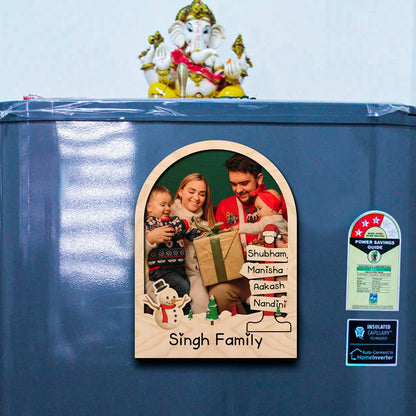 Christmas Photo Fridge Magnet in Wood with Festive Family Print - Sblossom