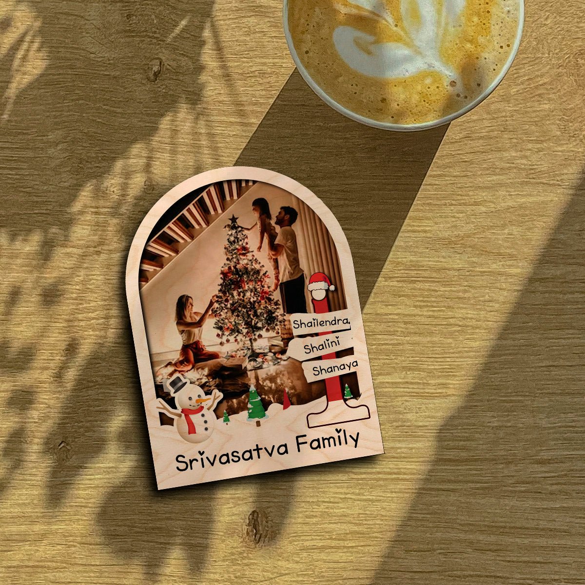 Christmas Photo Fridge Magnet in Wood with Festive Family Print - Sblossom