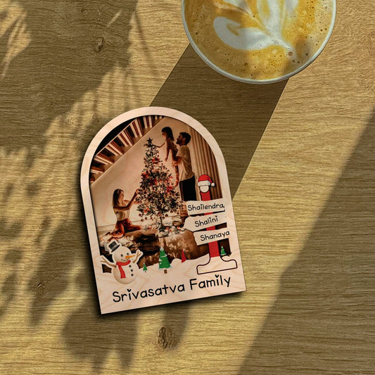 Christmas Photo Fridge Magnet in Wood with Festive Family Print - Sblossom