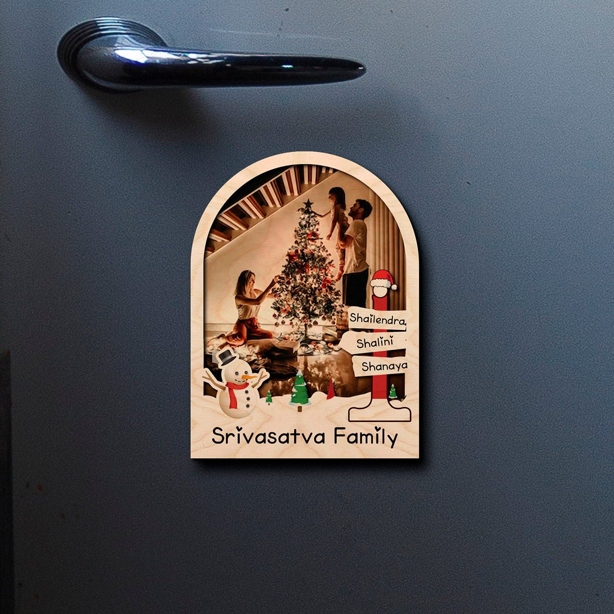 Christmas Photo Fridge Magnet in Wood with Festive Family Print - Sblossom