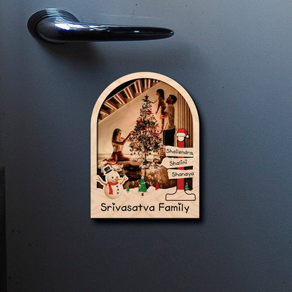 Christmas Photo Fridge Magnet in Wood with Festive Family Print - Sblossom