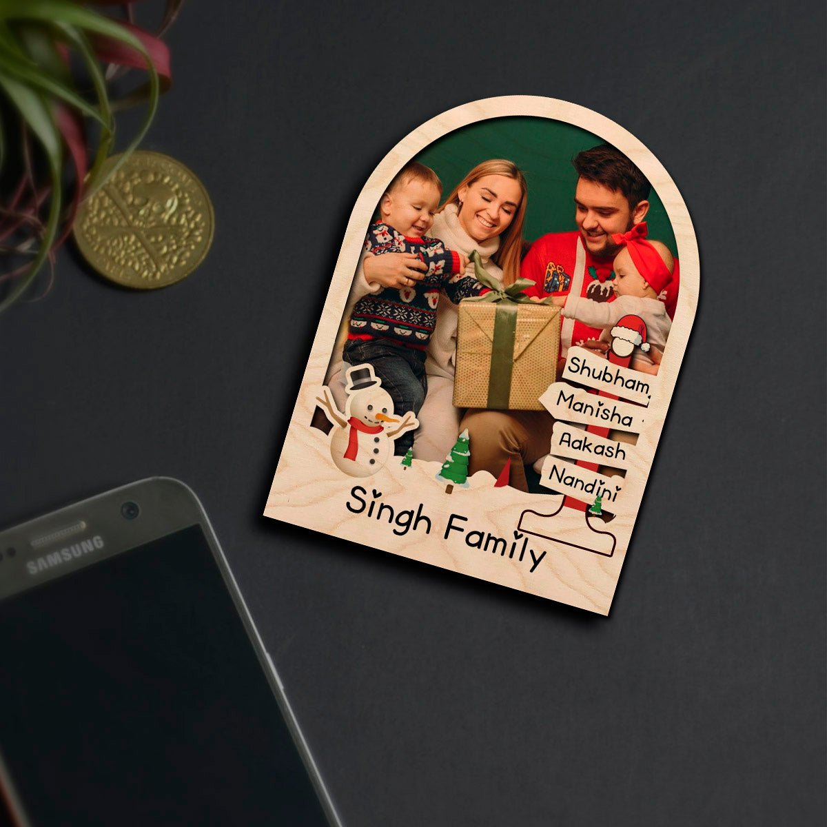Christmas Photo Fridge Magnet in Wood with Festive Family Print - Sblossom