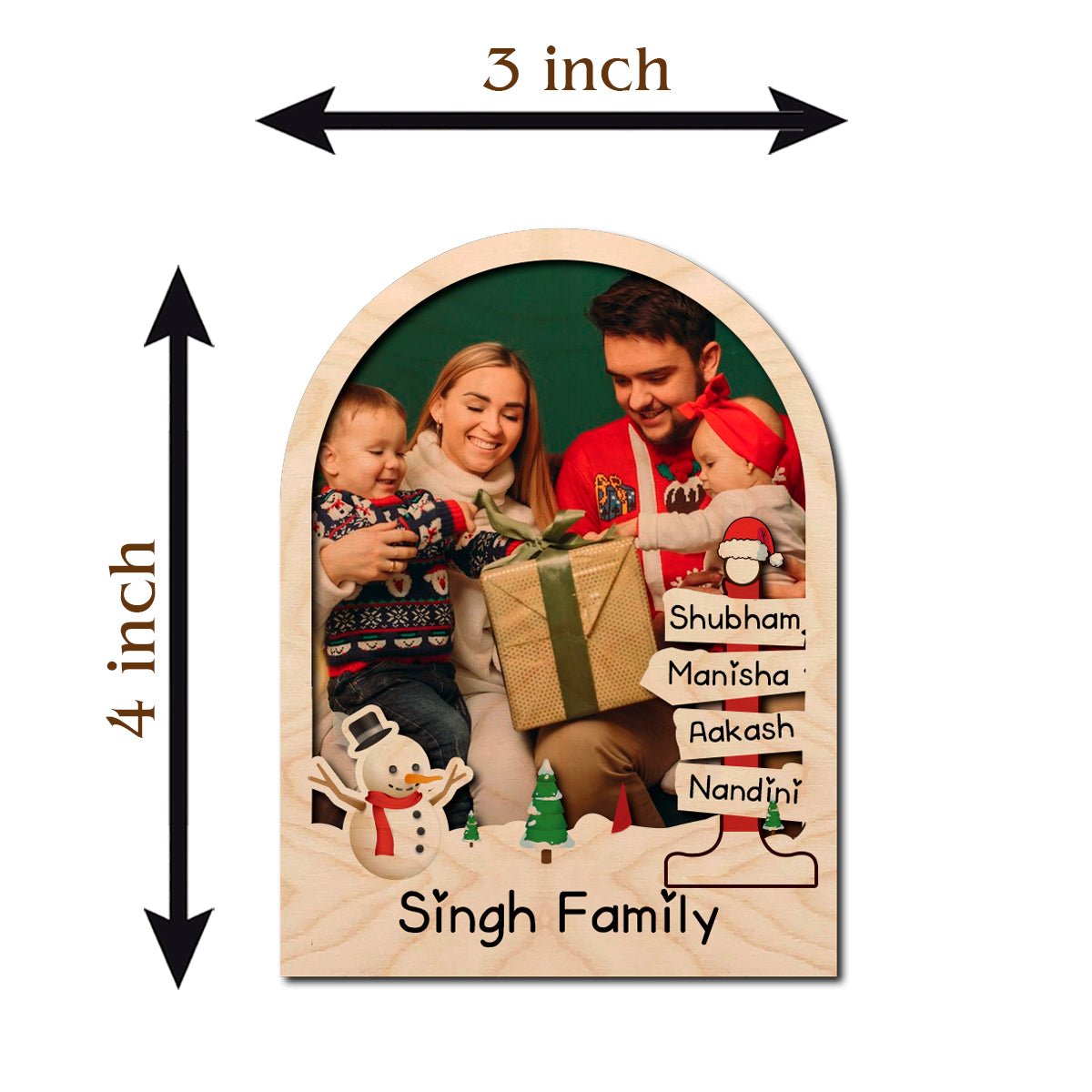 Christmas Photo Fridge Magnet in Wood with Festive Family Print - Sblossom