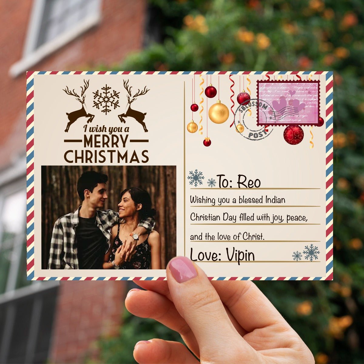 Christmas Wooden Postcard with Magnet and Personalized Festive Art - Sblossom