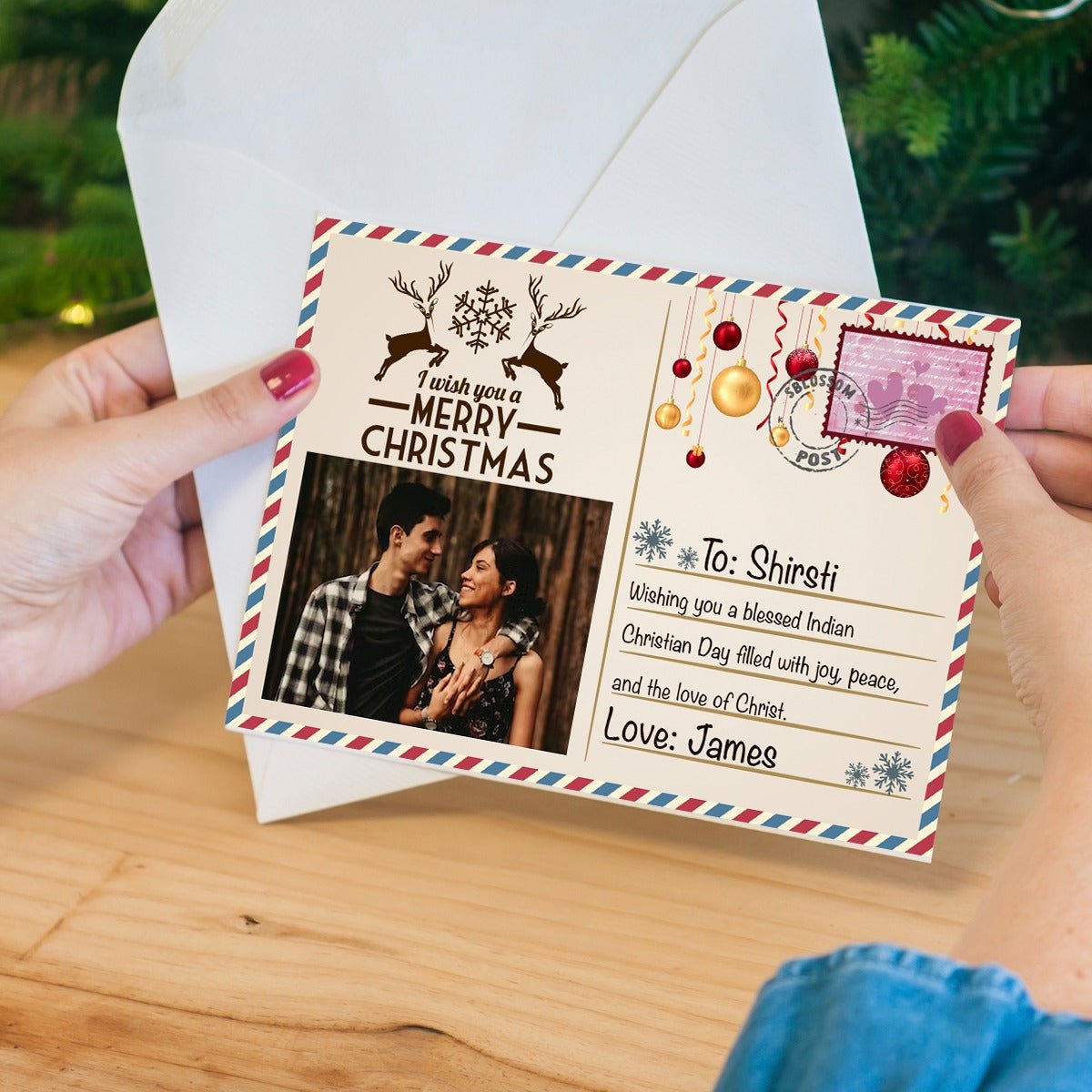 Christmas Wooden Postcard with Magnet and Personalized Festive Art - Sblossom