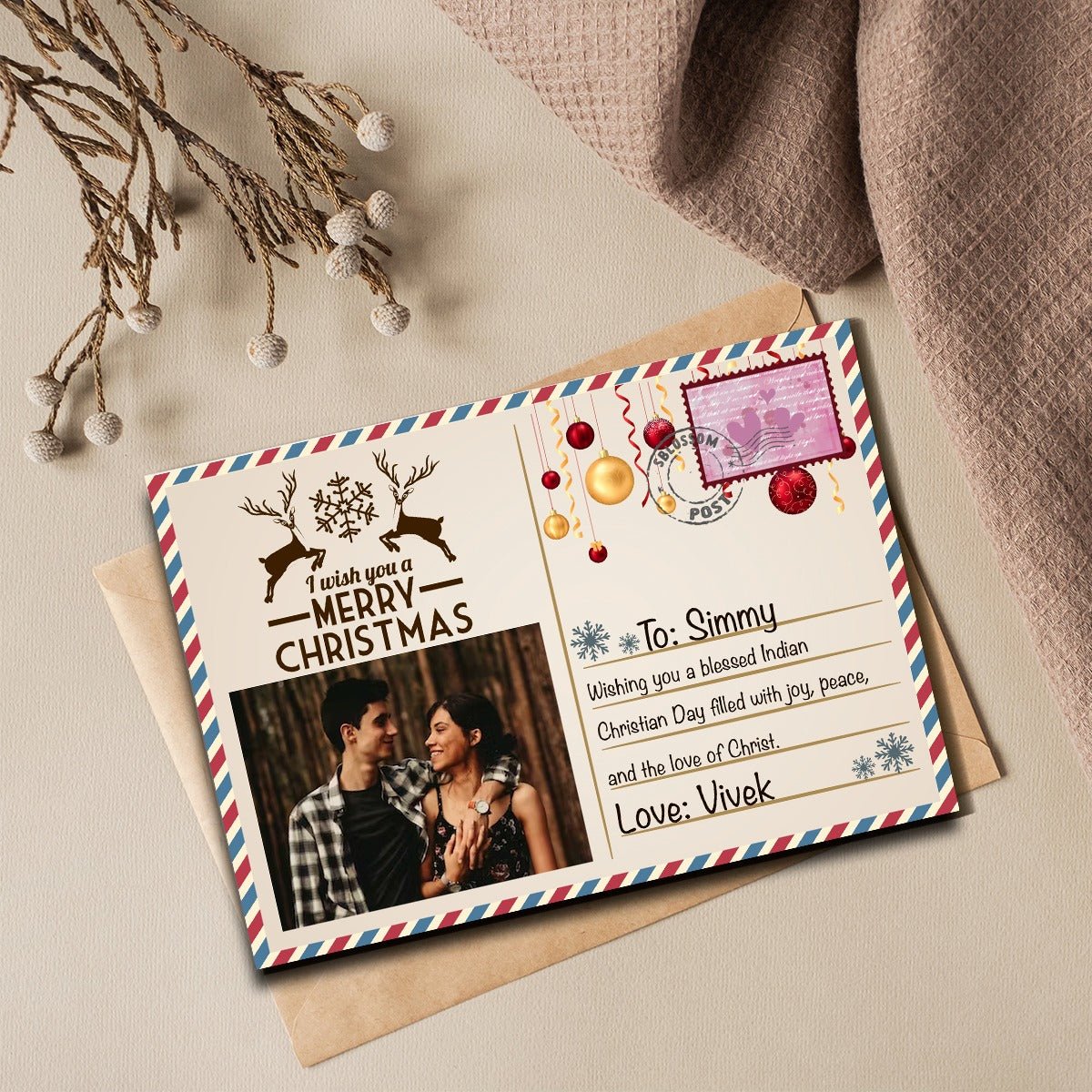 Christmas Wooden Postcard with Magnet and Personalized Festive Art - Sblossom