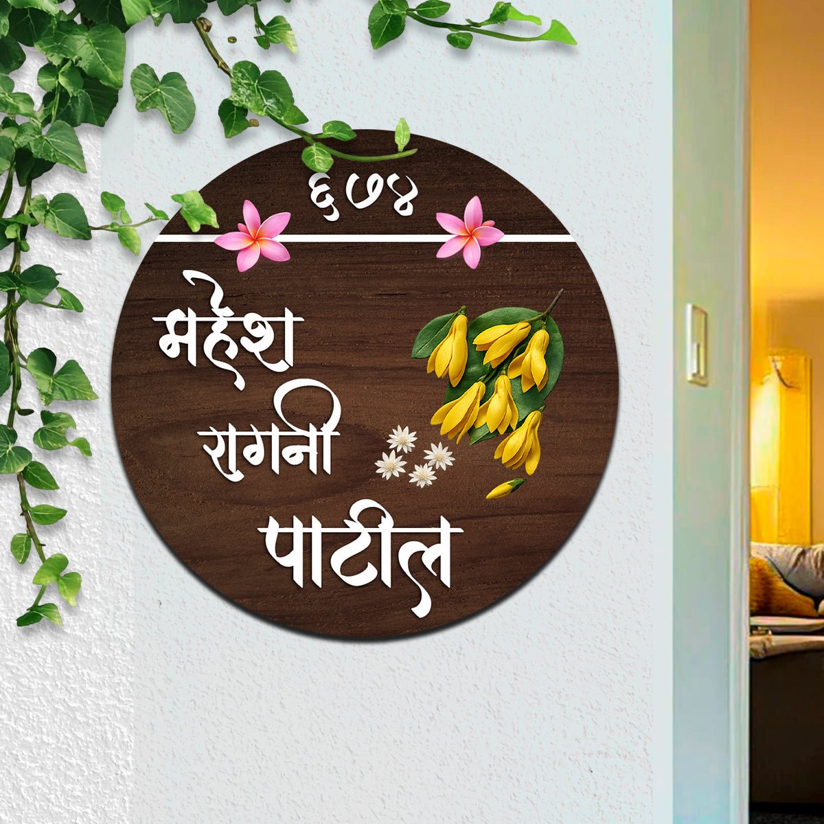 Circle Floral Name Board for Home with Custom Family Names - Sblossom
