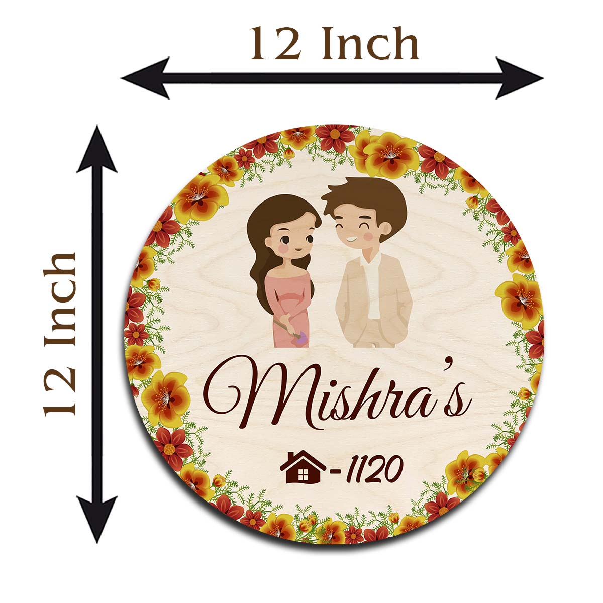 Circle Name Plate Design – Floral Ring with Couple - Sblossom