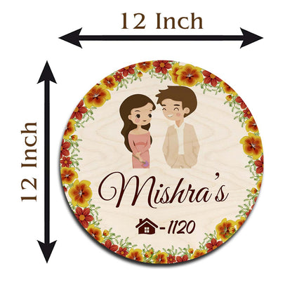 Circle Name Plate Design – Floral Ring with Couple - Sblossom