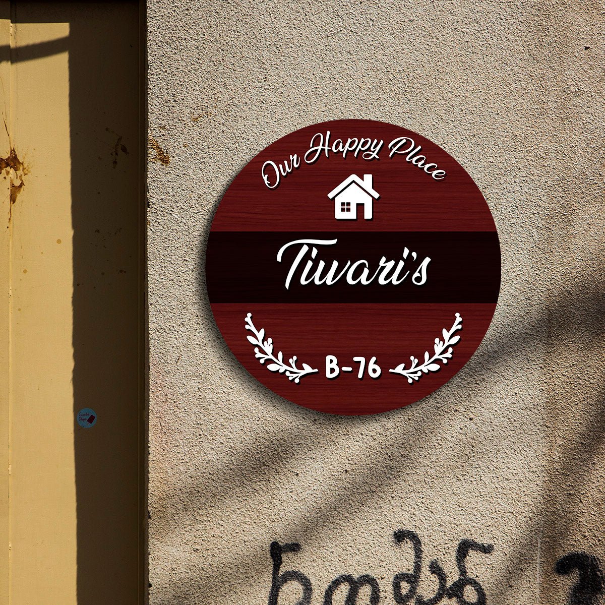 Circular Family Name Plate – Maroon Welcome for Main Door - Sblossom