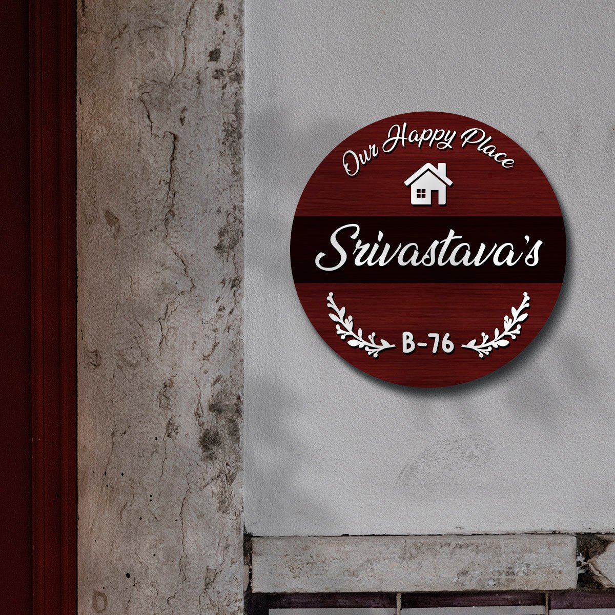 Circular Family Name Plate – Maroon Welcome for Main Door - Sblossom