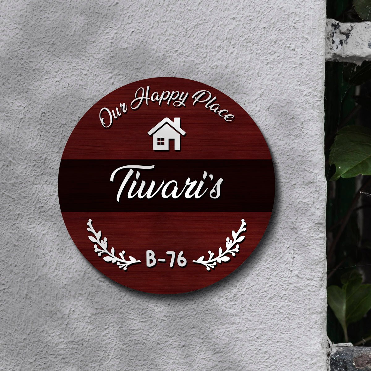 Circular Family Name Plate – Maroon Welcome for Main Door - Sblossom