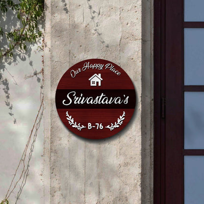 Circular Family Name Plate – Maroon Welcome for Main Door - Sblossom
