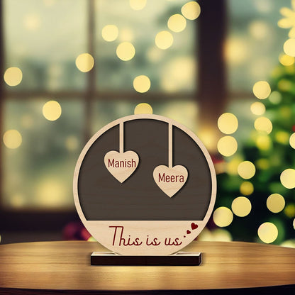 Circular 'This Is Us' Wooden Couple Name Decor with Stand - Sblossom