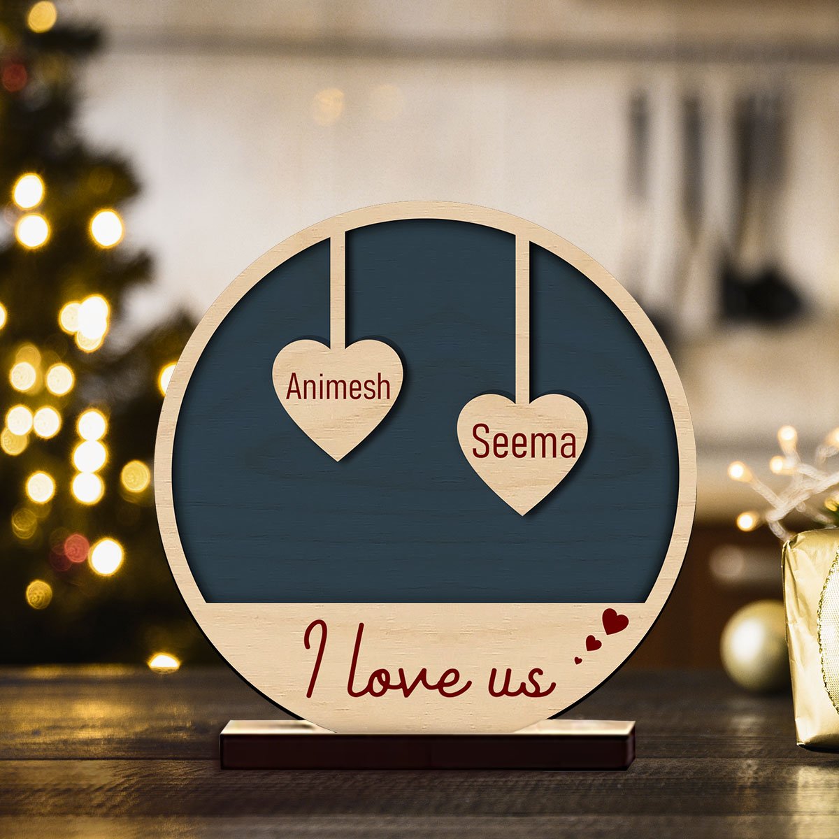 Circular 'This Is Us' Wooden Couple Name Decor with Stand - Sblossom
