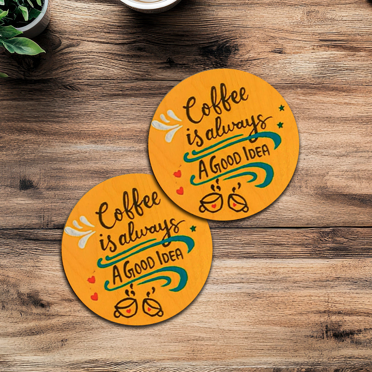 Coffee Wooden Coasters Round – Warm Cafe Style Set